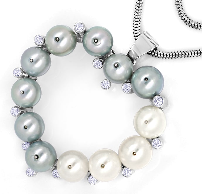 Foto 3 - Prächtiges Herz Collier lupenreine Brillanten -9mm Perlen, S2272